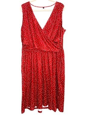 Red Polka Dot Sleeveless Wrap-Front Women's Dress